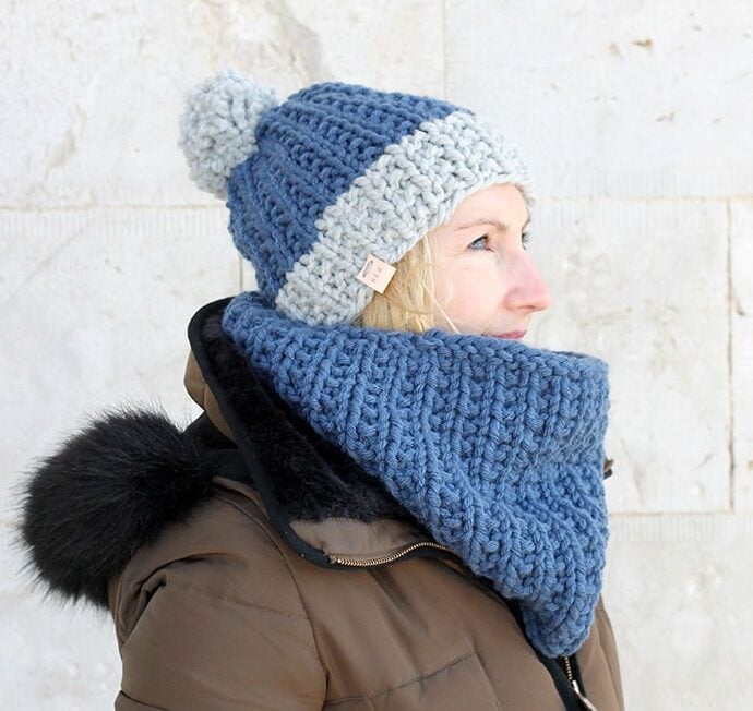 cosy winter hat and cowl set