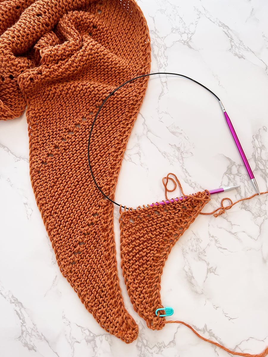 Asymmetrical shawl knit sample