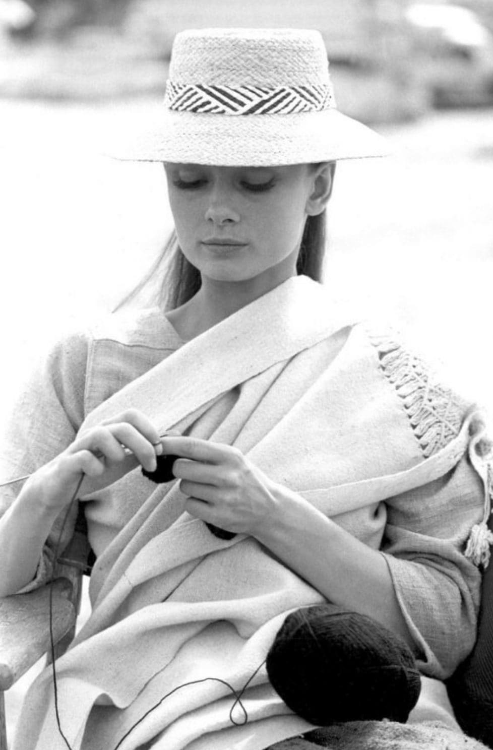 Audrey Hepburn knitting