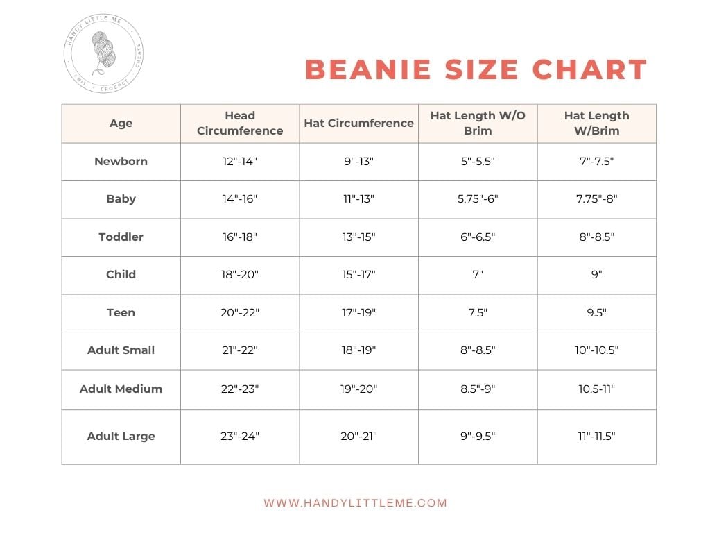 Beanie Sizes Chart