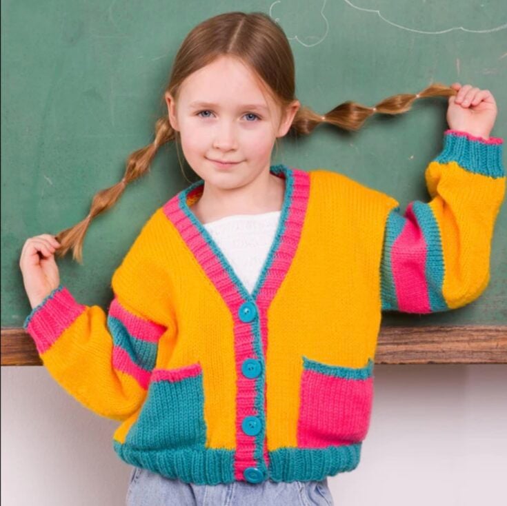 Bernat Bright Student Kids Knit Cardigan by Yarnspirations
