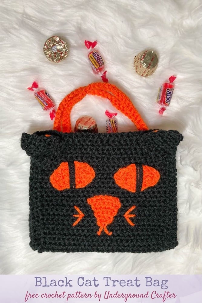 Black Cat Halloween Treat Bag by Underground Crafter
