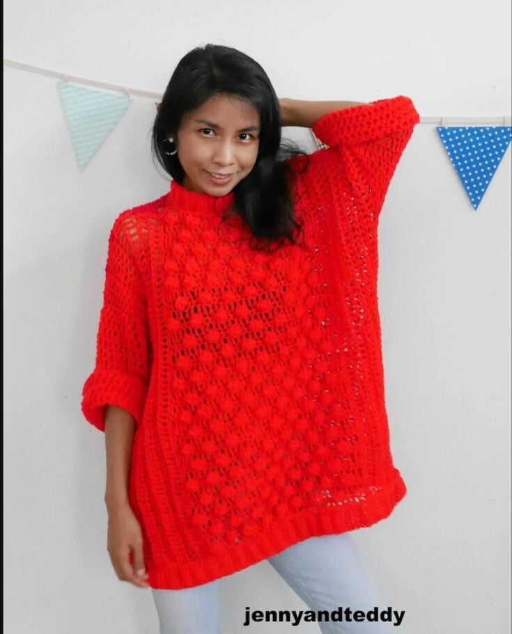 Image for Bubble Pop Oversized Crochet Sweater Free Pattern by Jenny And Teddy