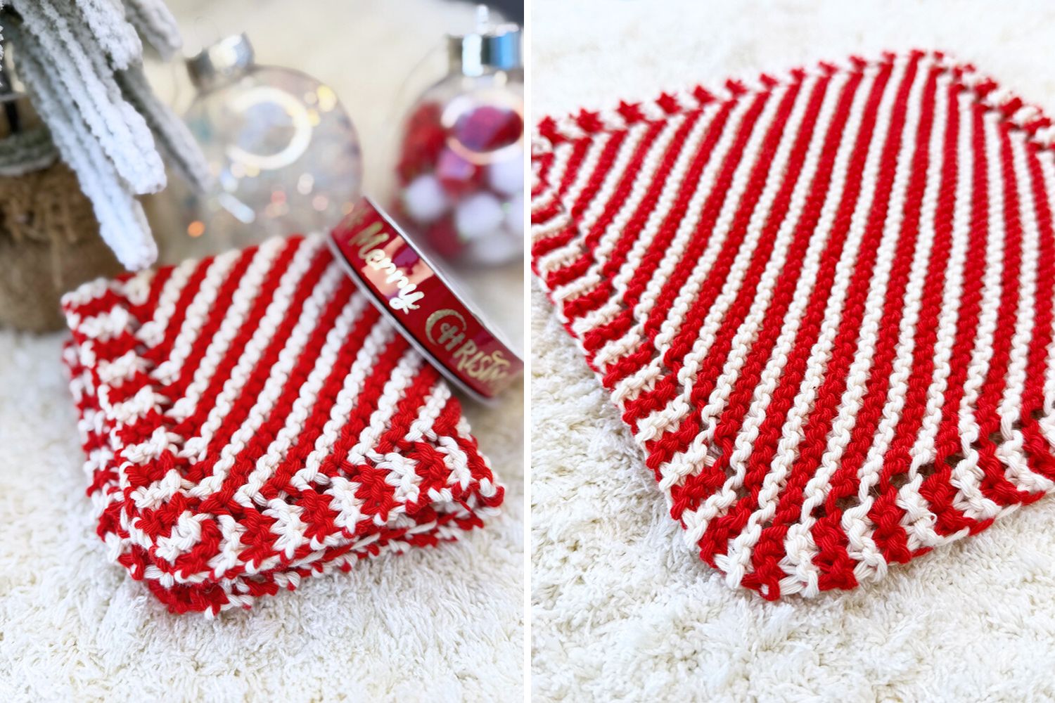Candy Cane C2C Dishcloth (Free Printable Knitting Pattern) - Handy Little Me, image size:1500x1000