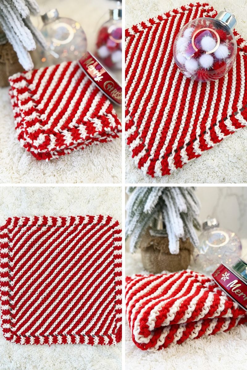 Candy cane stripe Christmas dishcloth