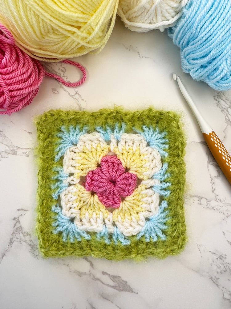 Carnival confetti crochet granny square