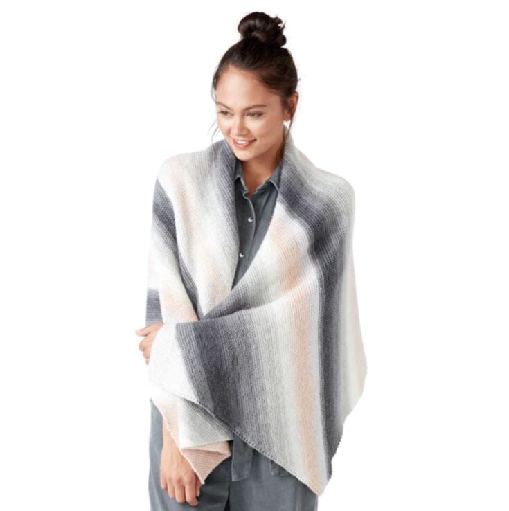 Caron Knit Diagonal Garter Stripes Shawl Pattern by Yarnspirations