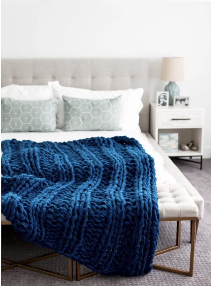 Chunky Arm Knit Ribbed Blanket Pattern by Flax And Twine