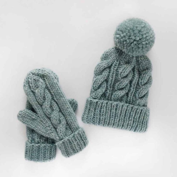 Classic Cabled Hat & Mittens by Knifty Knittings