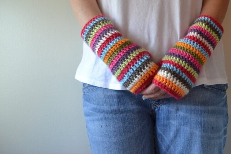 Colorful Stripey Fingerless Mitts by Crochet In Color