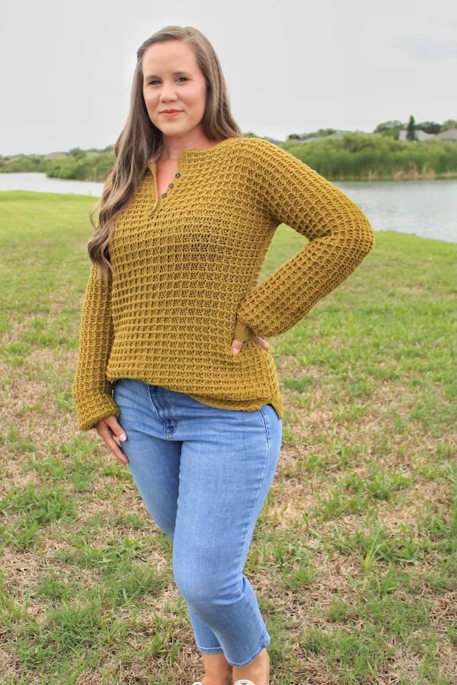 Comfy Crochet Waffle Stitch Sweater Pattern by Two Brothers Blankets