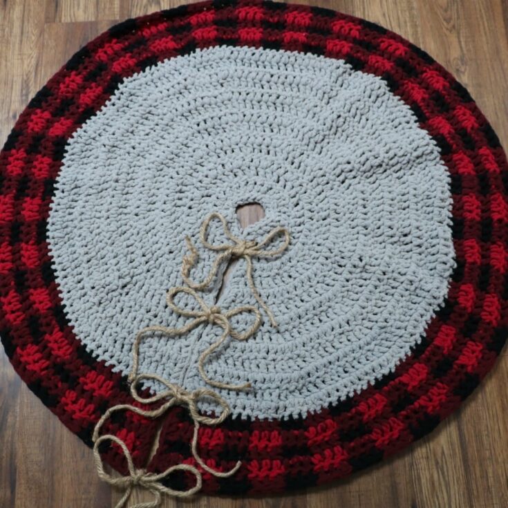 Crochet Buffalo Plaid Tree Skirt & Pillow Cover by MJ's Off The Hook Designs