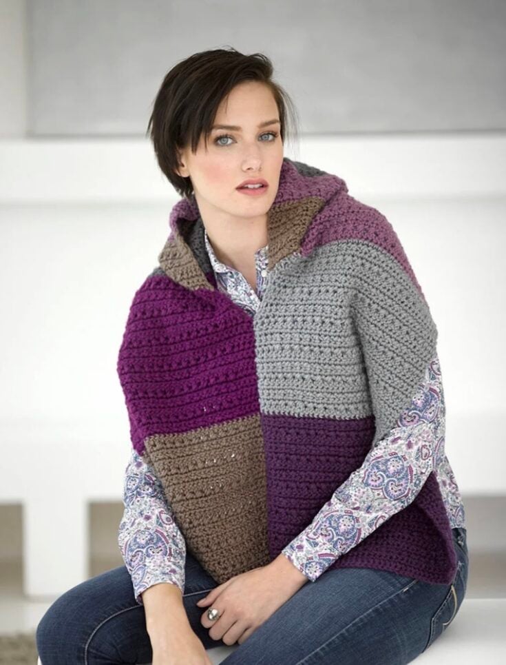Crochet Color Blocked Hoodie by Lion Brand