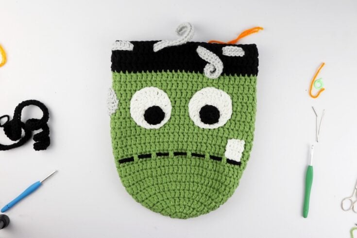 Crochet Frankenstein Drawstring Backpack by Sigoni Macaroni