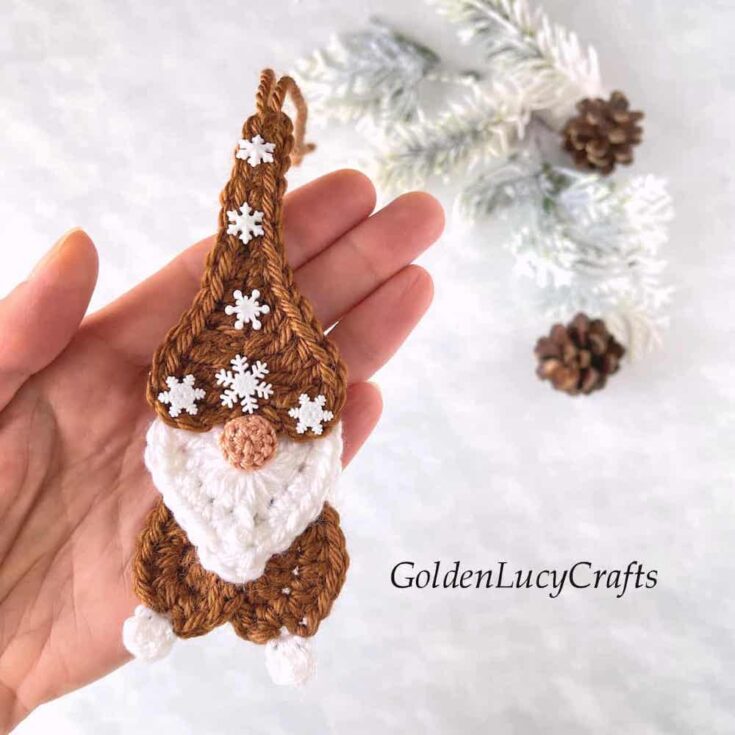Image for Crochet Gingerbread Gnome Christmas Ornament by Golden Lucy Crafts