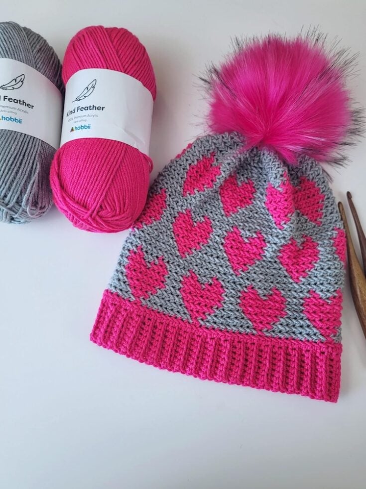 Crochet Heart Beanie – Fair Isle Crochet Pattern by Two Brothers Blankets