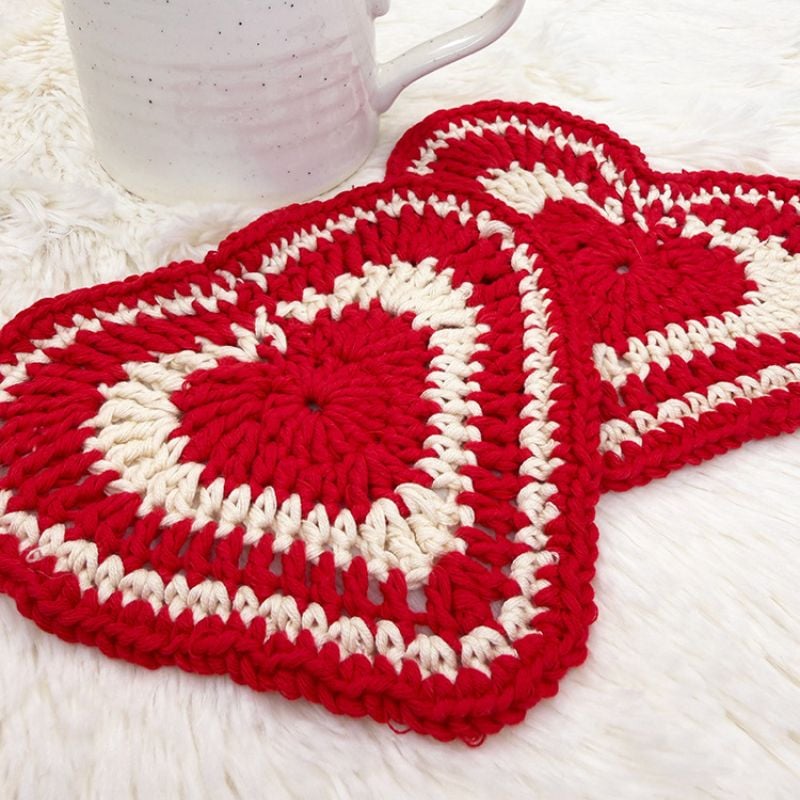 Crochet Heart Coaster Pattern feat image