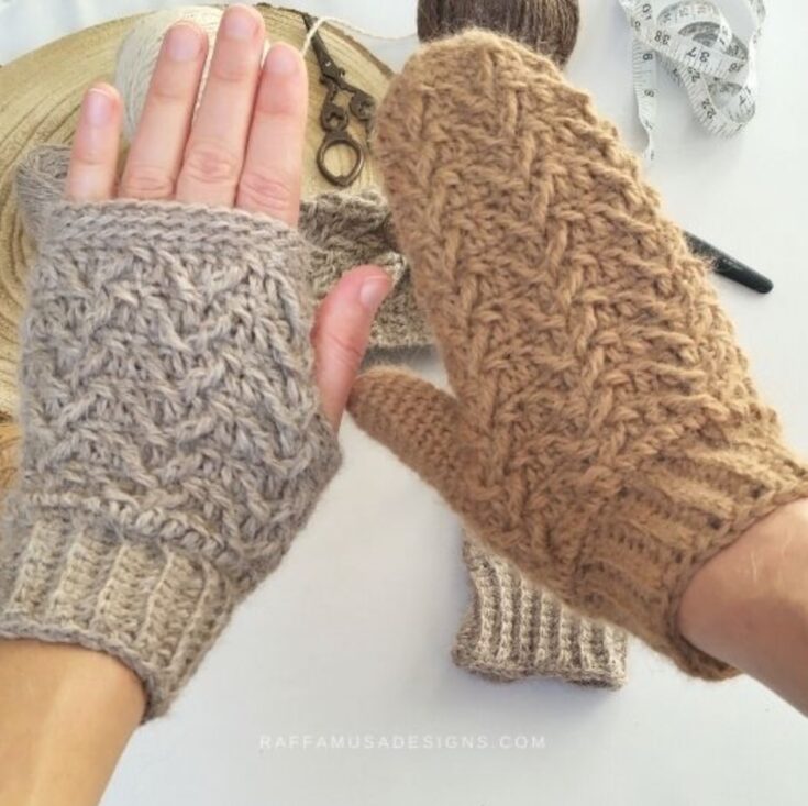 Crochet Hygge Arrow Gloves – Free Fingerless & Mitten Pattern by Raffamusa Designs