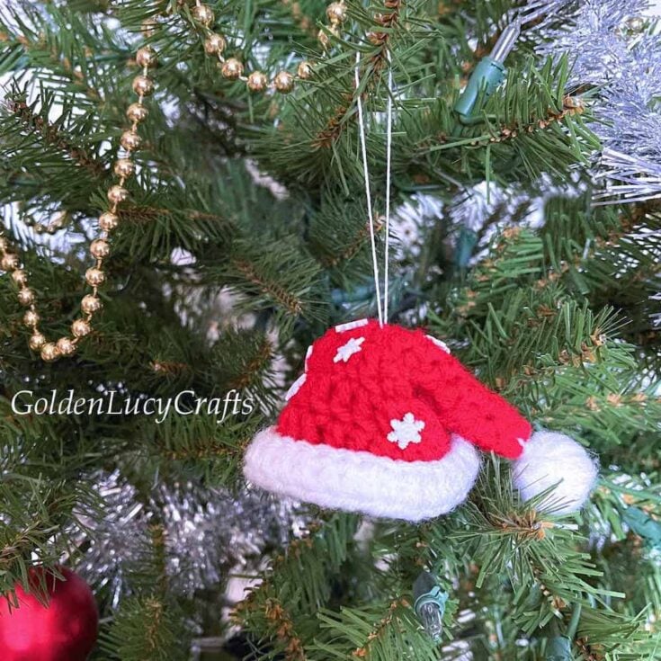 Crochet Mini Santa Hat Ornament by Golden Lucy Crafts
