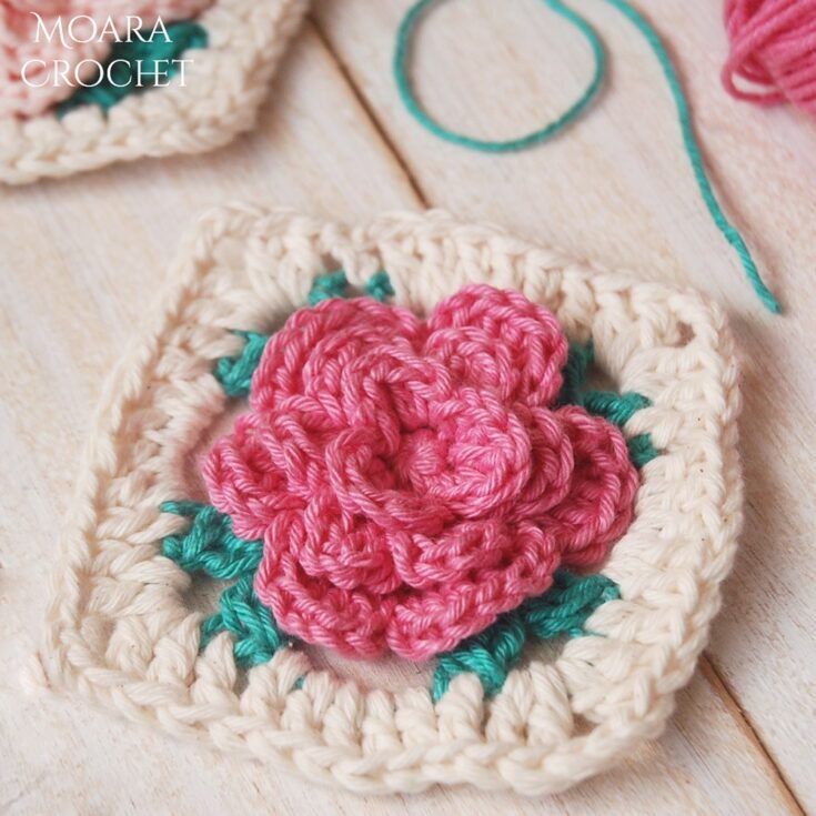 Crochet Rose Granny Square | Free Pattern by Moara Crochet Designs