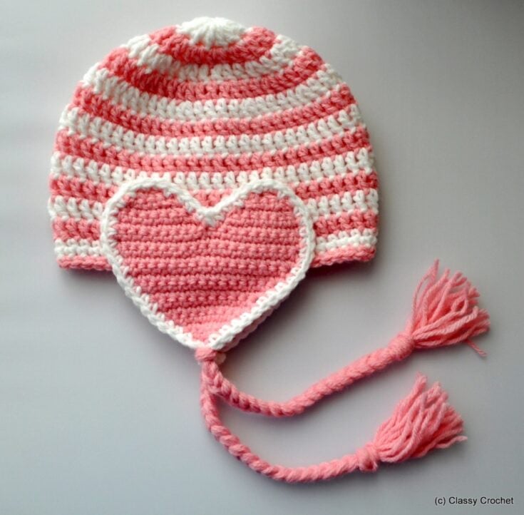 Crochet Valentine Heart Earflap Hat by Classy Crochet