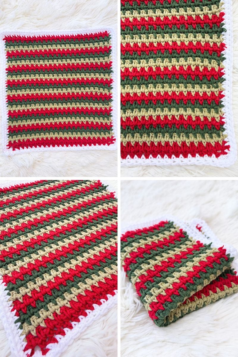 Crochet moss stitch dishcloth for Christmas