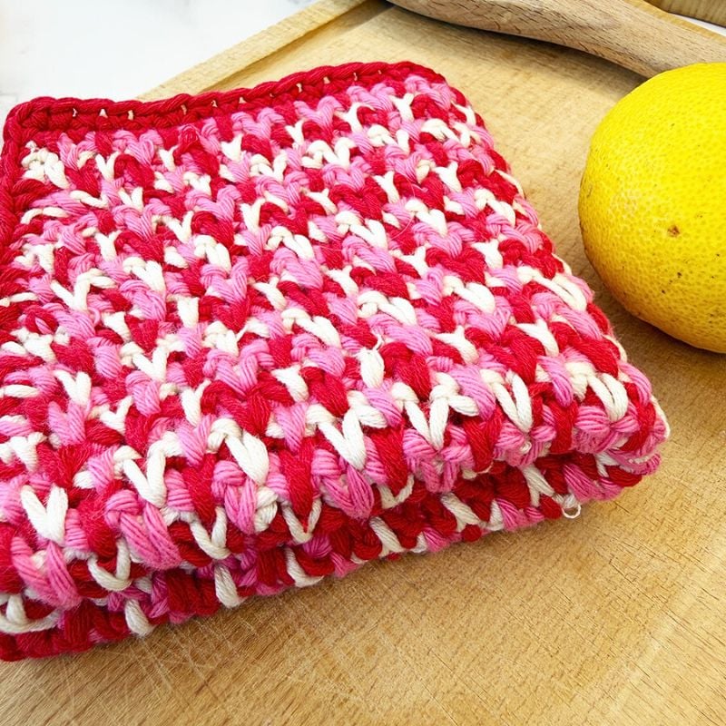 Crochet spike stitch dishcloth folder over