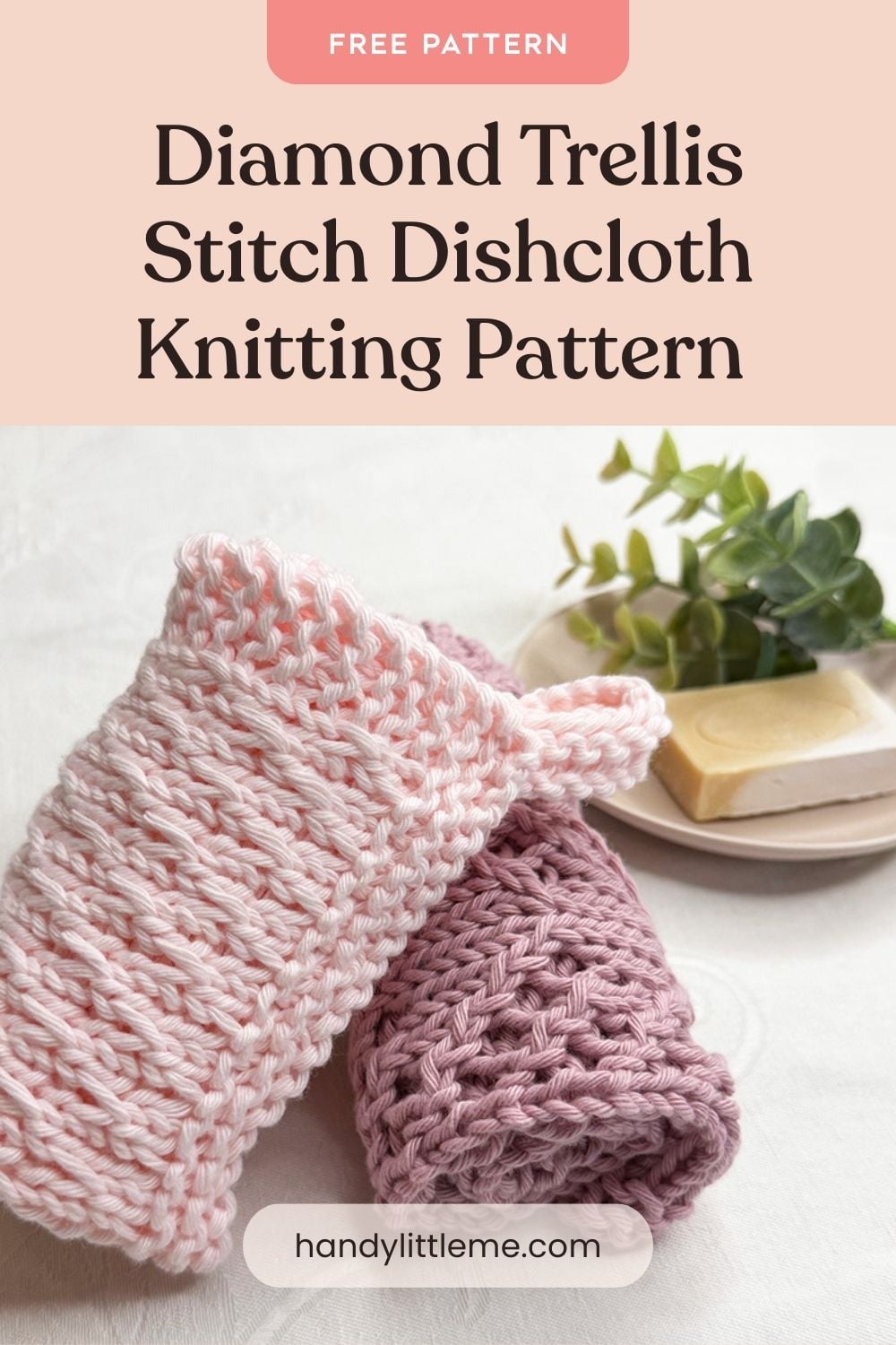 Diamond trellis stitch knitted dishcloth