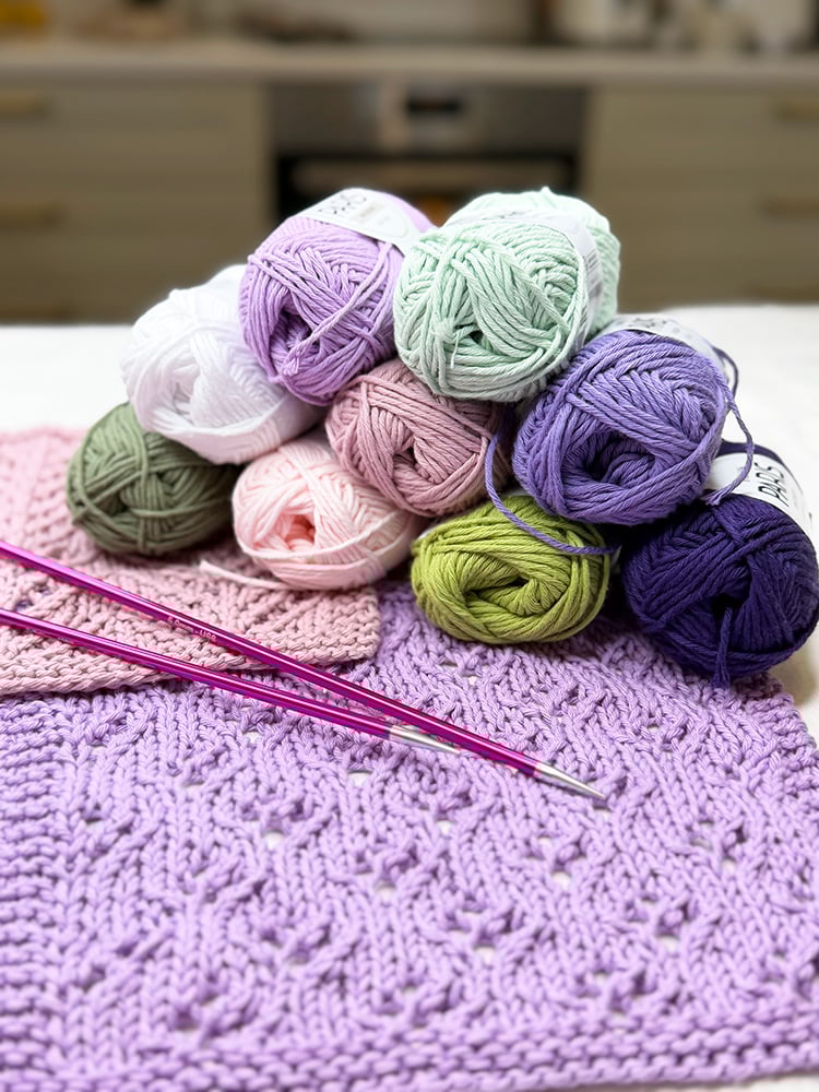 Drops Paris cotton yarns and knitted dishcloths