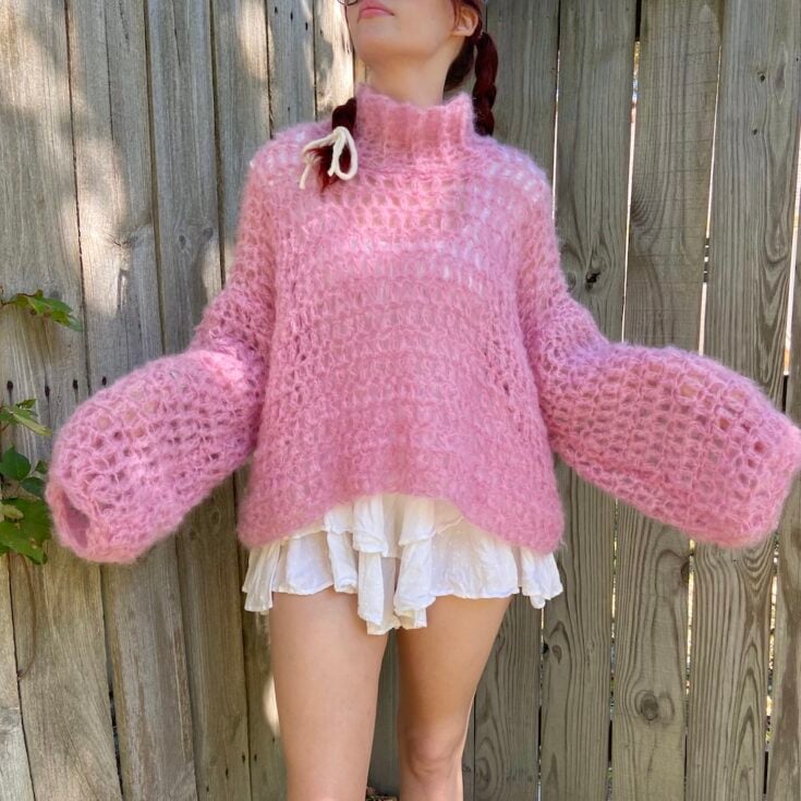Easy Fluffy Mohair Sweater Free Crochet Pattern + Video Tutorial by Hay Hay Crochet
