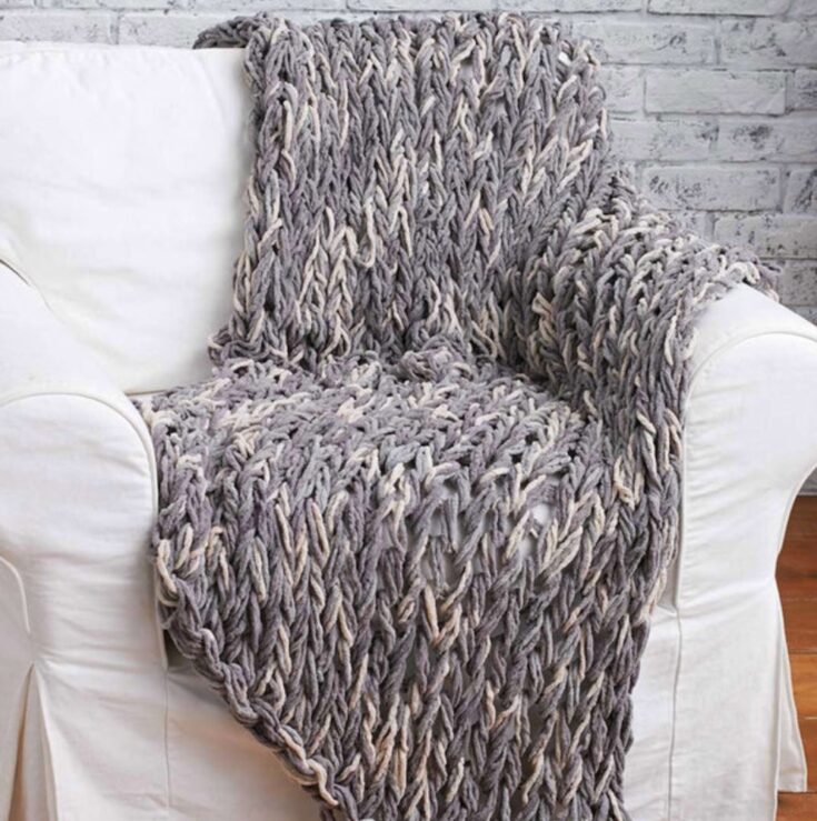 Free Bernat Arm Knit 3-Hour Blanket Pattern by Yarnspirations