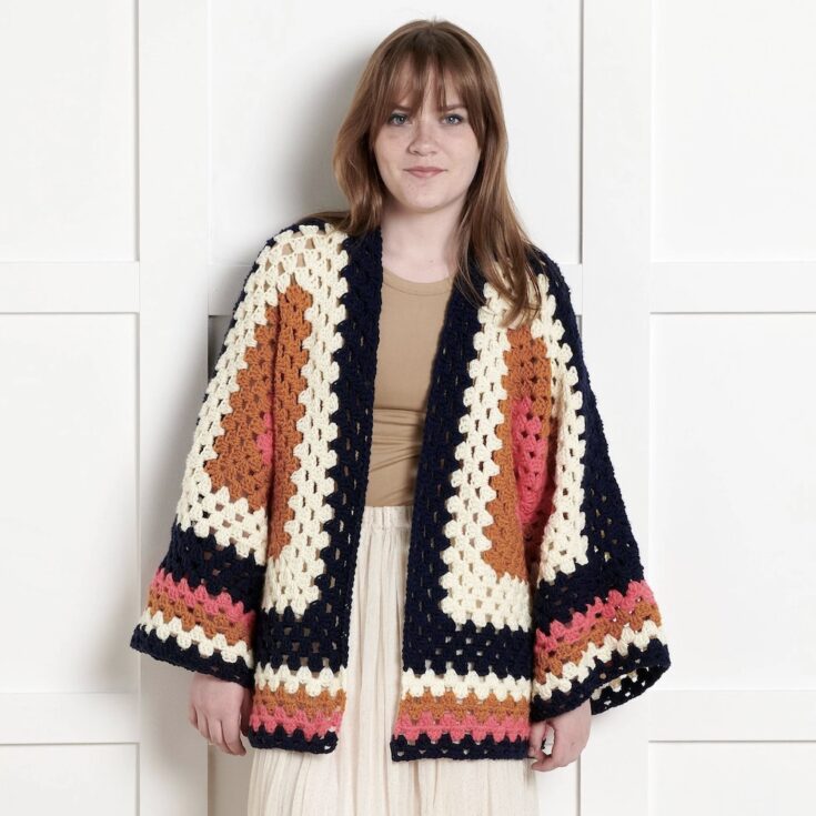 Free Bernat Beginner Crochet Both Sides Now Hexi Cardi Pattern by Yarnspirations