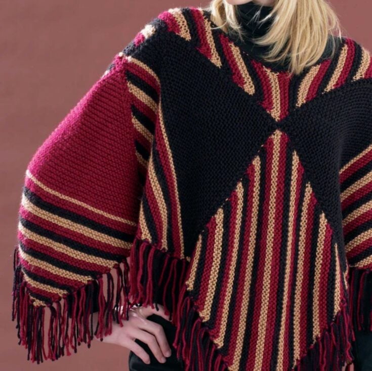 Free Bernat Knit 60's Squares Poncho Pattern by Yarnspirations