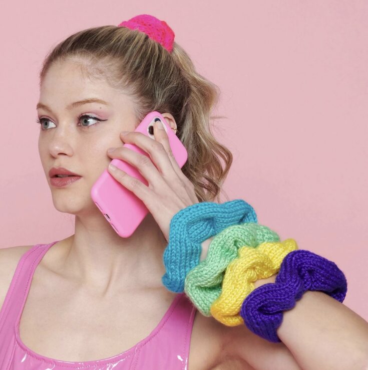 Free Caron Color Burst Knit Scrunchie Pattern by Yarnspirations