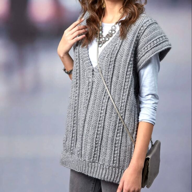 Free Crochet Deep Vee Vest Pattern by Yarnspirations