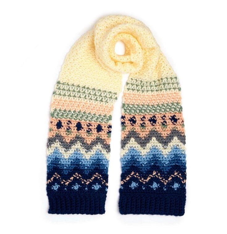 Free Crochet Fair Isle Scarf Pattern by Yarnspirations