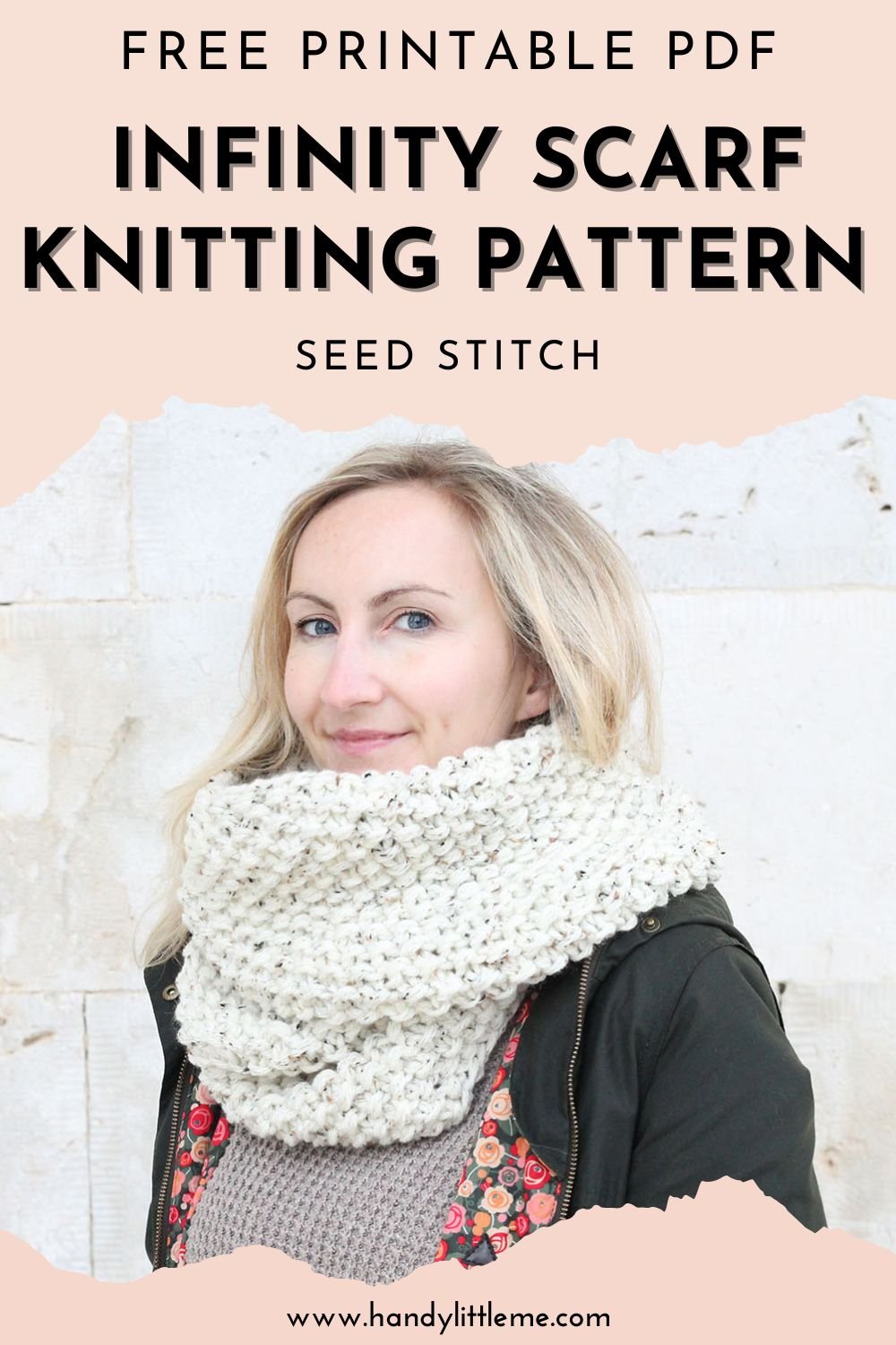 Free Infinity Scarf Knitting Pattern (Seed Stitch) - Handy Little Me, image size:1000x1500