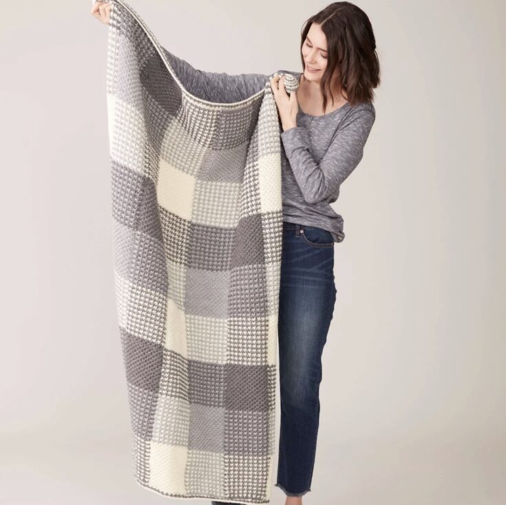 Free Knit Gingham Panels Blanket Pattern by Yarnspirations