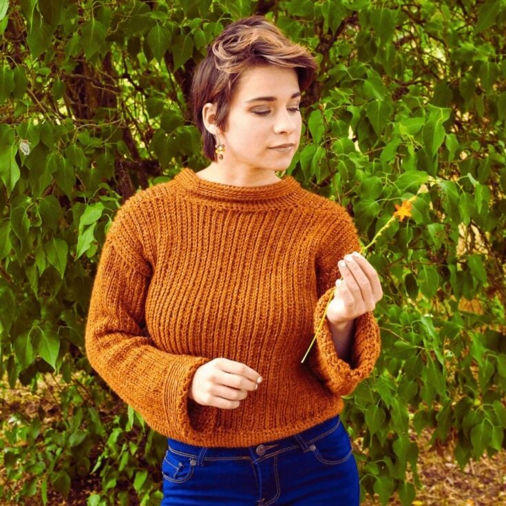 Image for Free Knit-Look Crochet Cinnamon Spiced Ribbed Sweater Pattern by Itching For Some Stitching