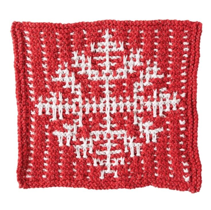 Free Knit Mosaic Snowflake Dishcloth Pattern by Yarnspirations