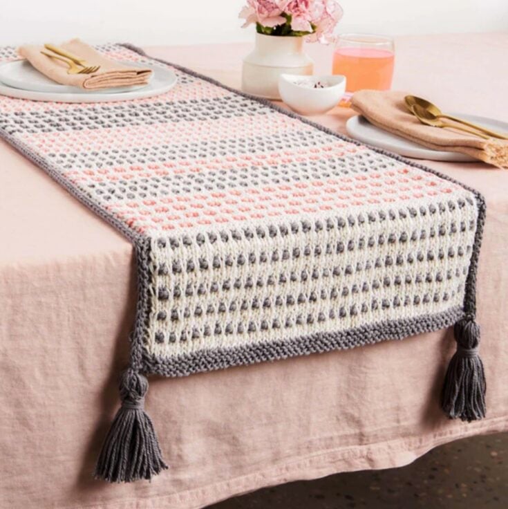 Free Lily Sugar'n Cream Dotty & Dash Knit Table Runner Pattern by Yarnspirations
