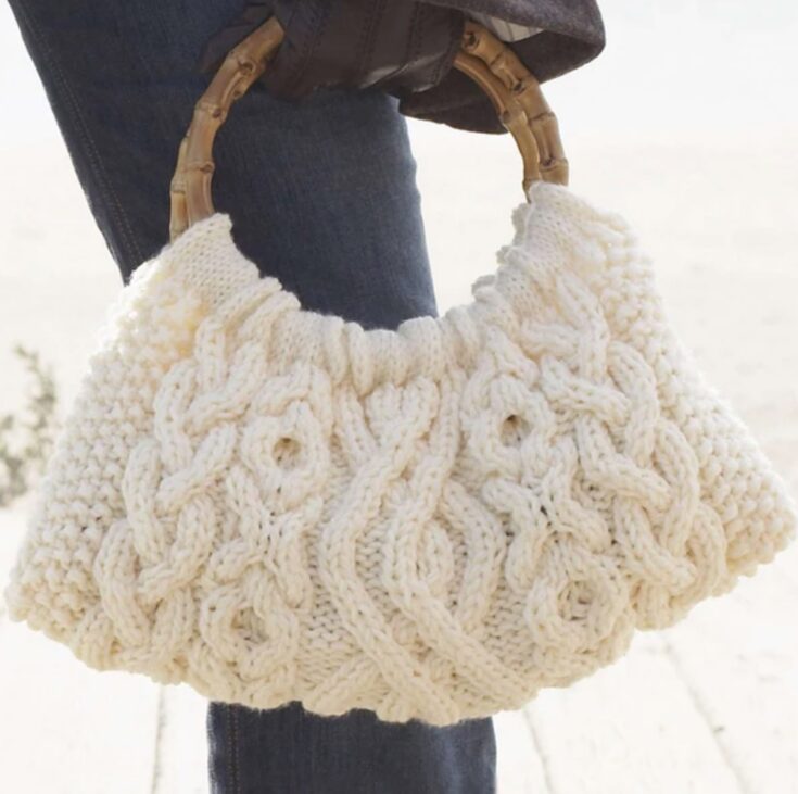 Free Patons Cabled Bag Knit Pattern by Yarnspirations