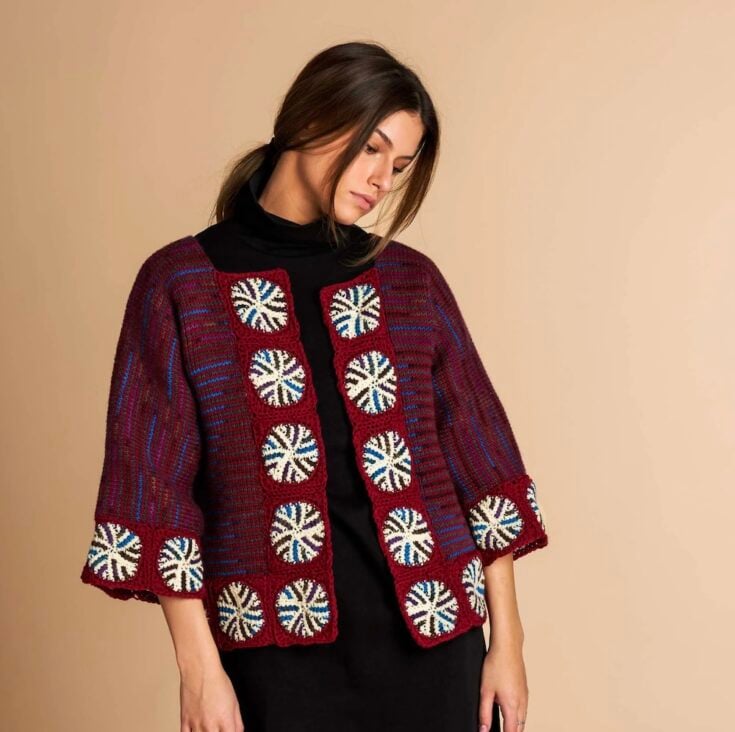 Free Patons Sigulda Tunisian Crochet Jacket Pattern by Yarnspirations