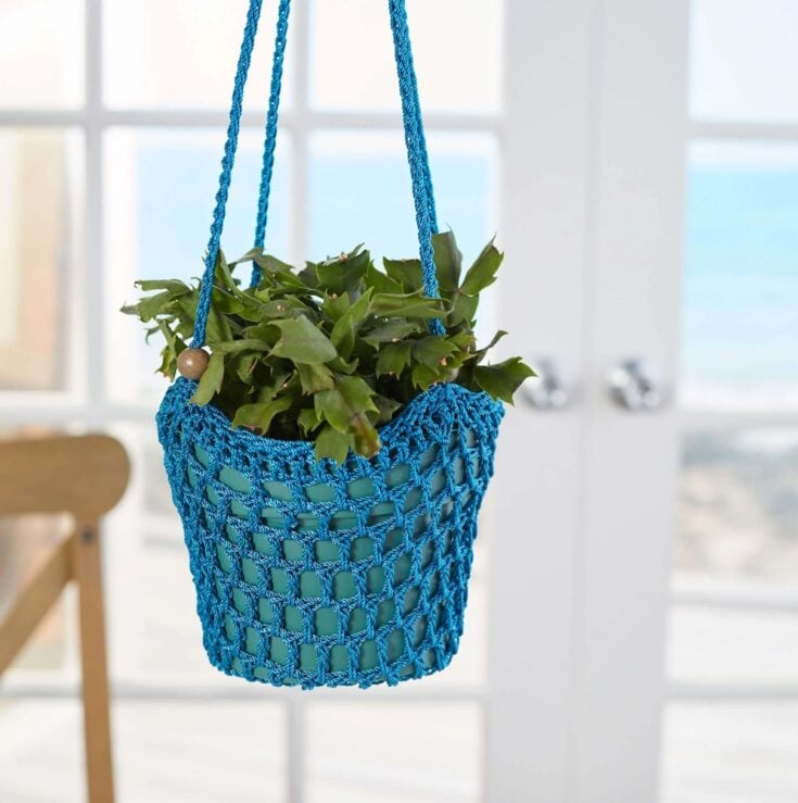 Free Red Heart Crochet Blooming Beauty Plant Hanger Pattern by Yarnspirations