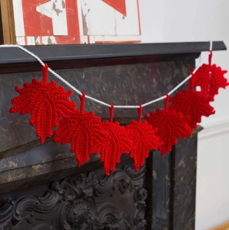 Free Red Heart Crochet Maple Leaf Banner Pattern by Yarnspirations
