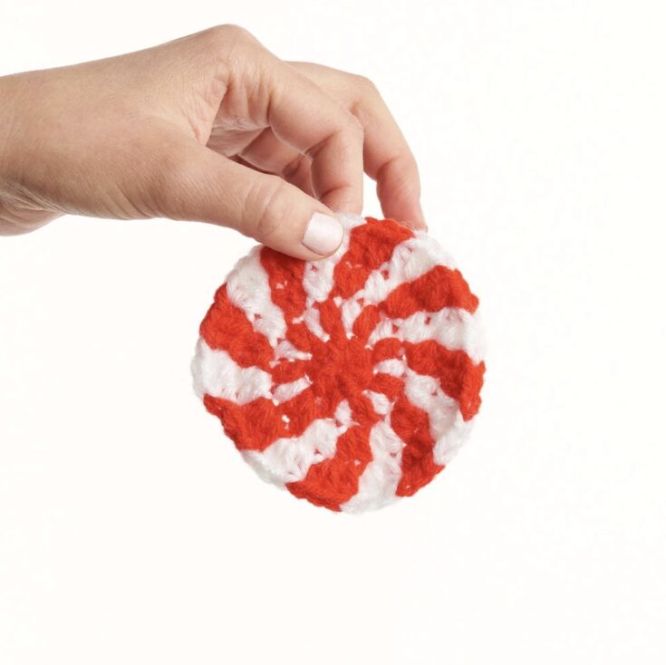 Free Red Heart Crochet Peppermint Coasters Pattern by Yarnspirations