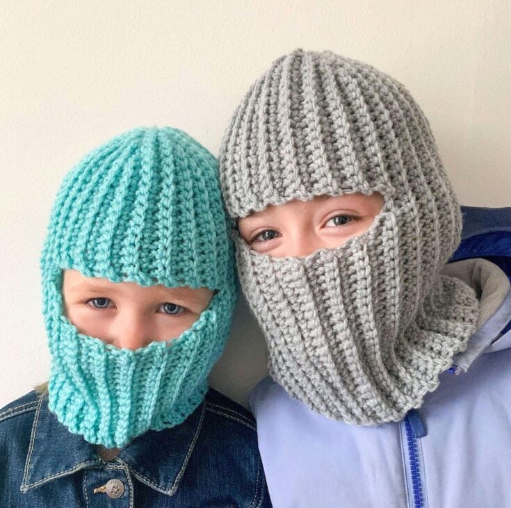 Free Red Heart Crochet Ribbed Balaclava For Kids Pattern by Yarnspirations
