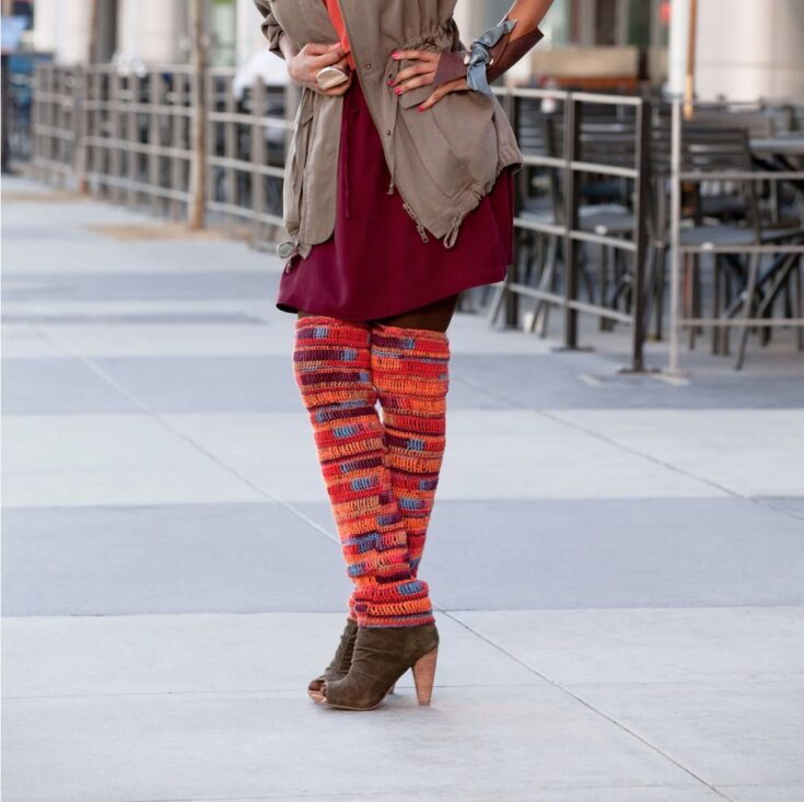 Free Red Heart Crochet Thigh High Leg Warmers Pattern by Yarnspirations