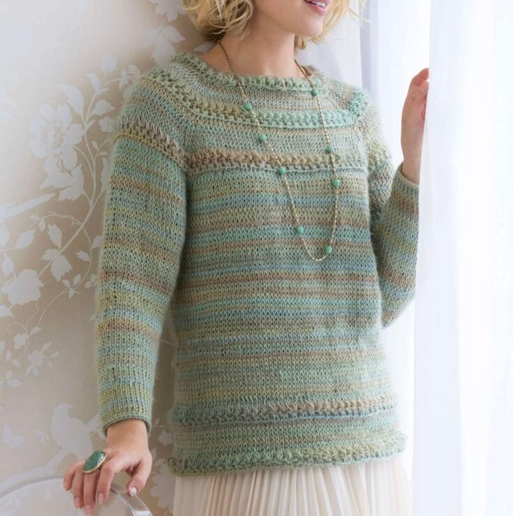 Free Red Heart Crochet Tunisian Star Stitch Pullover Pattern by Yarnspirations