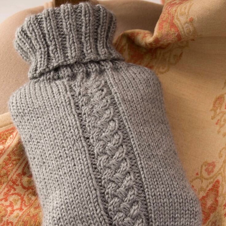 Free Red Heart Knit Hot Water Bottle Cover Pattern by Yarnspirations